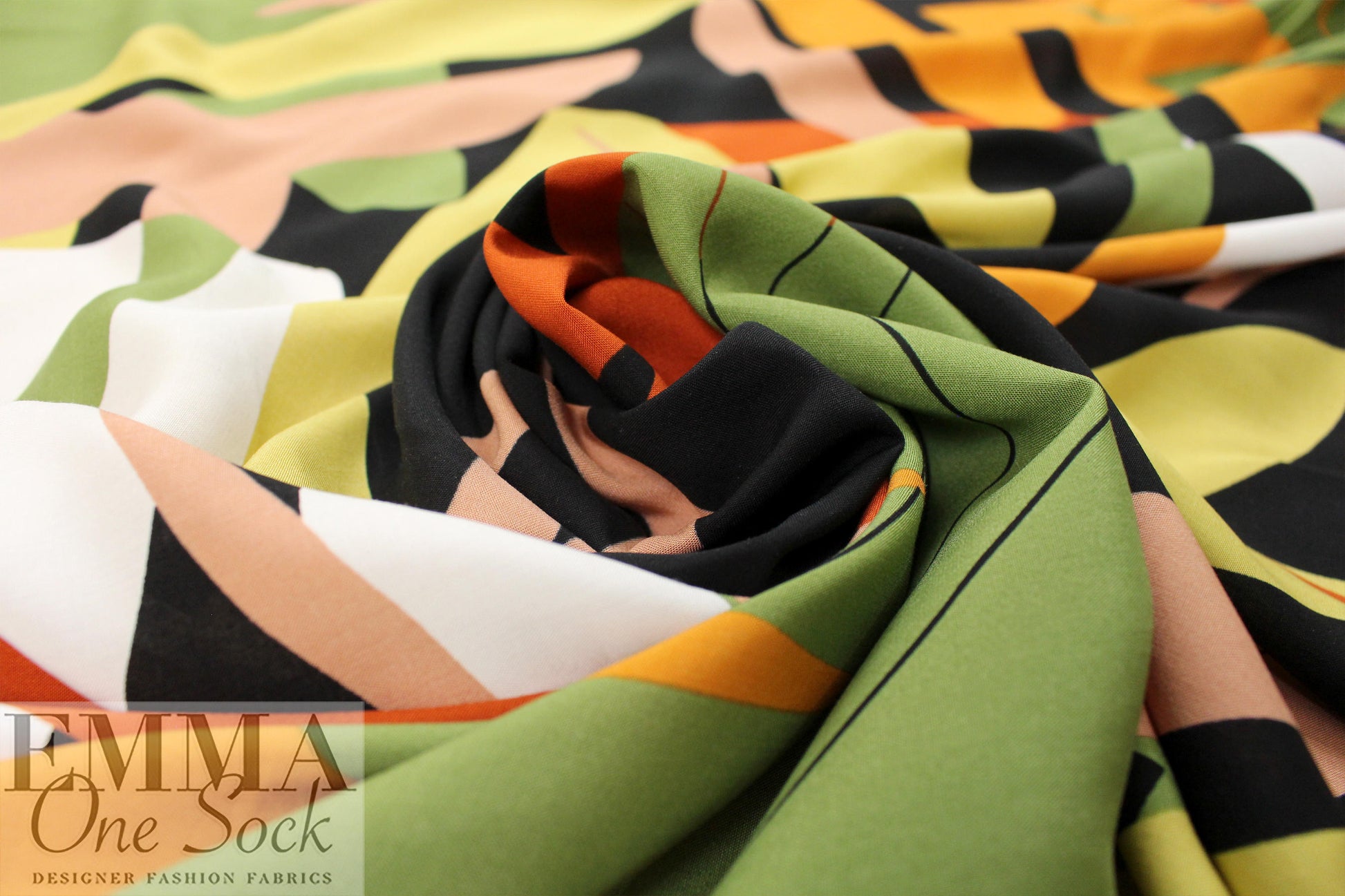 'paper jungle' viscose woven - paprika/gold/celadon 1.625 yd