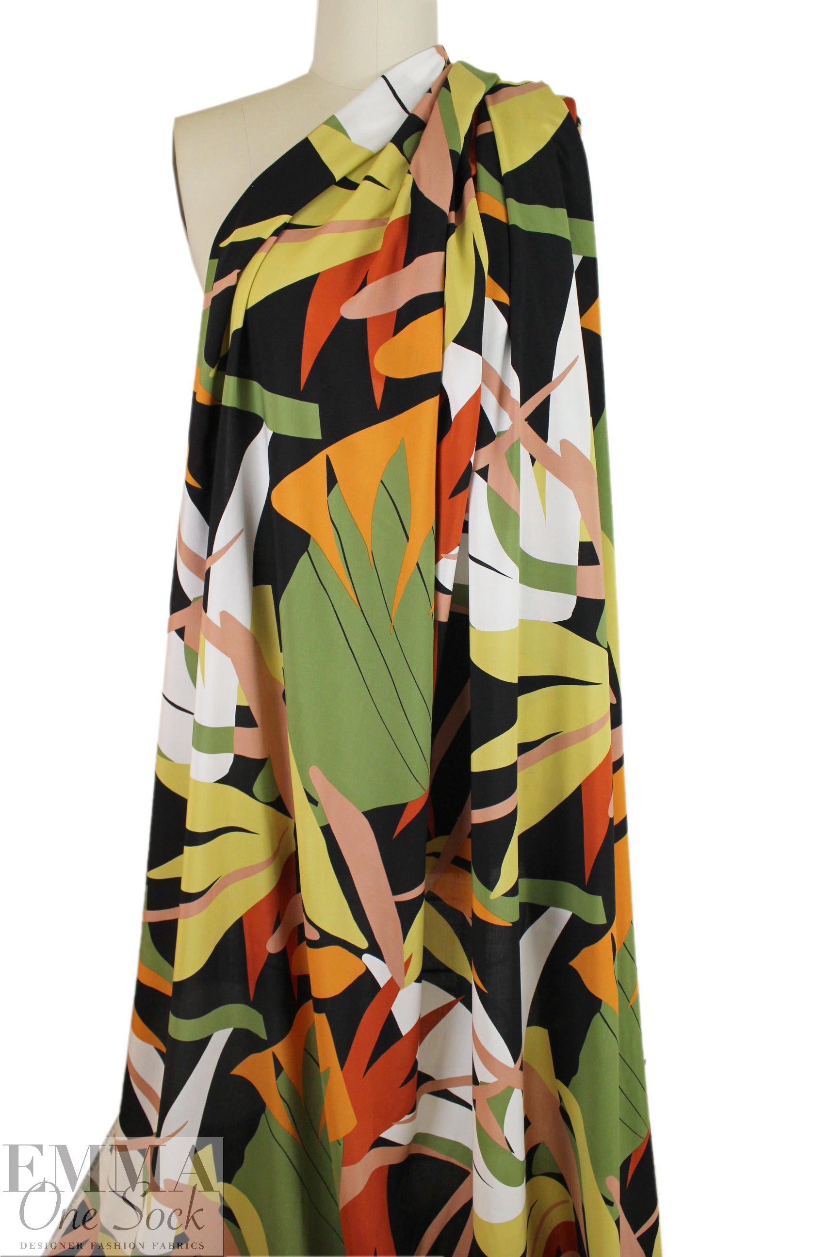 'paper jungle' viscose woven - paprika/gold/celadon 1.625 yd