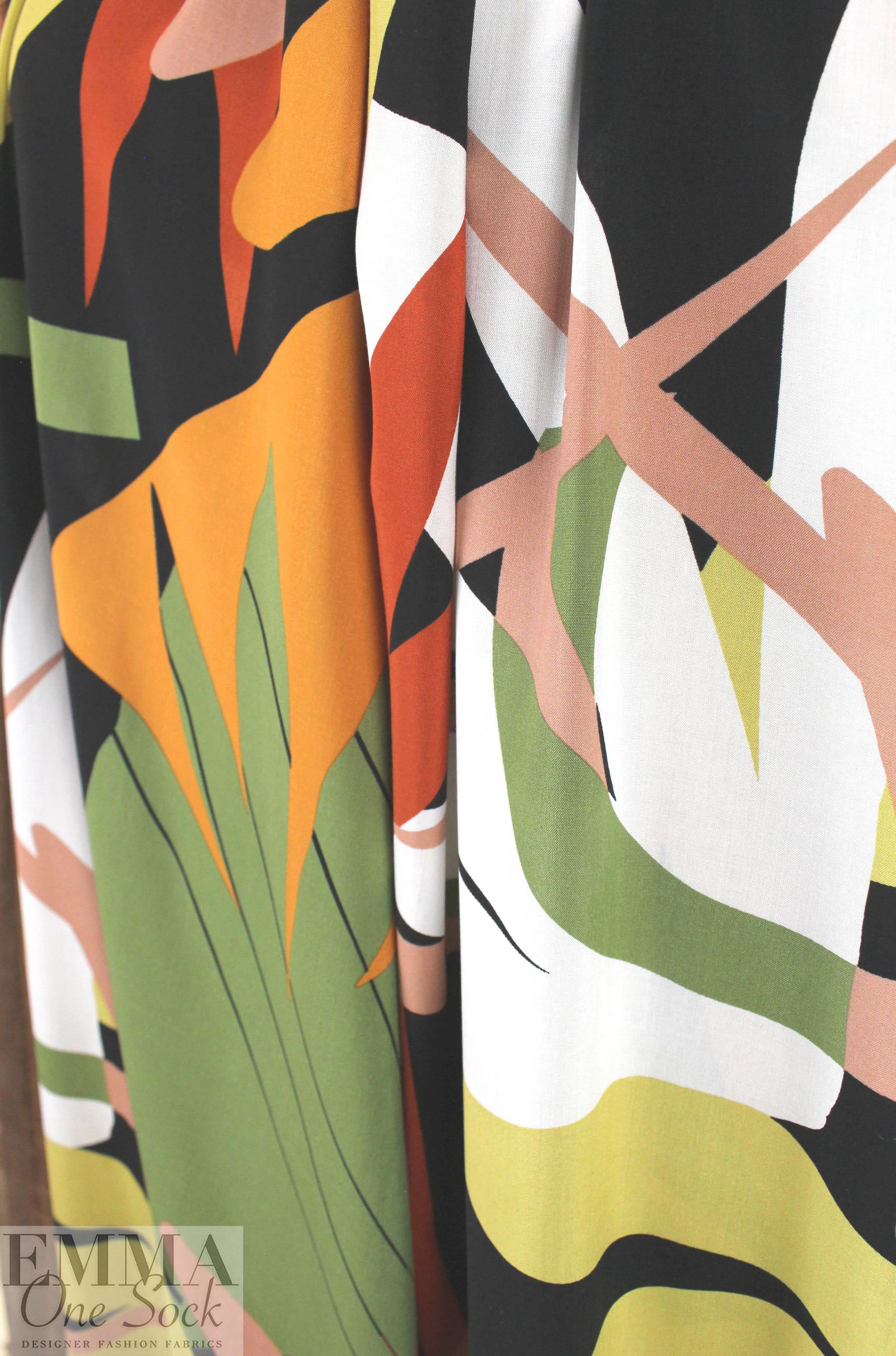 'paper jungle' viscose woven - paprika/gold/celadon 1.625 yd