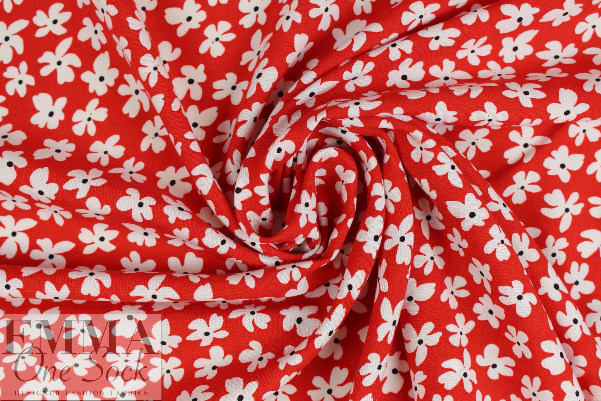 red/white mini floral viscose woven 1.5 yds