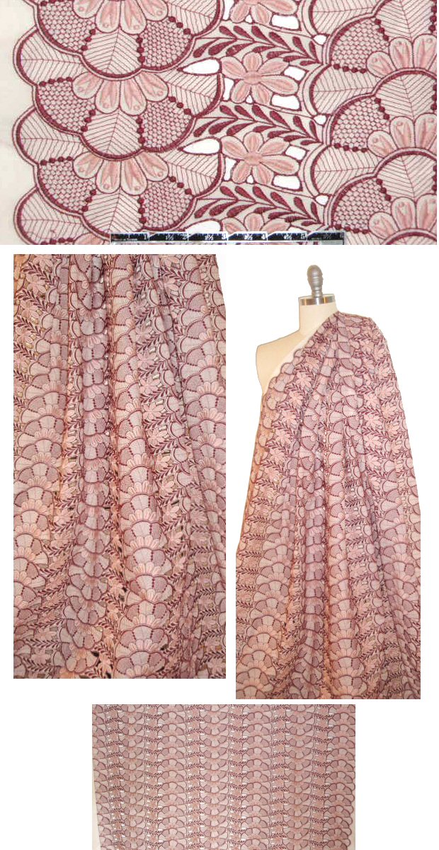 The0ry Pizval embroidered cotton - burgundy/pink 1.625 yd