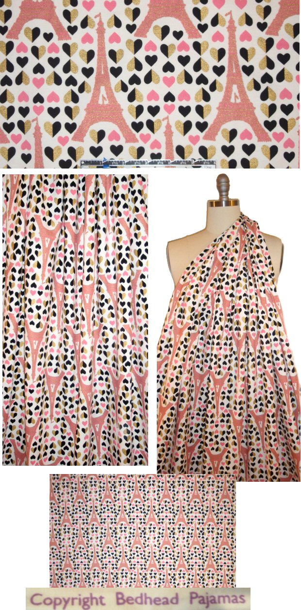 Bedhe@d Eiffel and hearts COTTON/spandex knit 1.375 yds