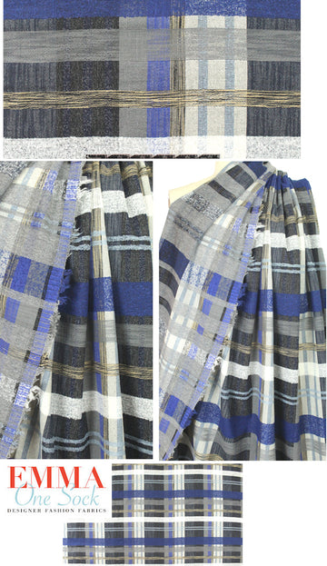 famous designer fancy weave textured plaid - blue 1.625 yd