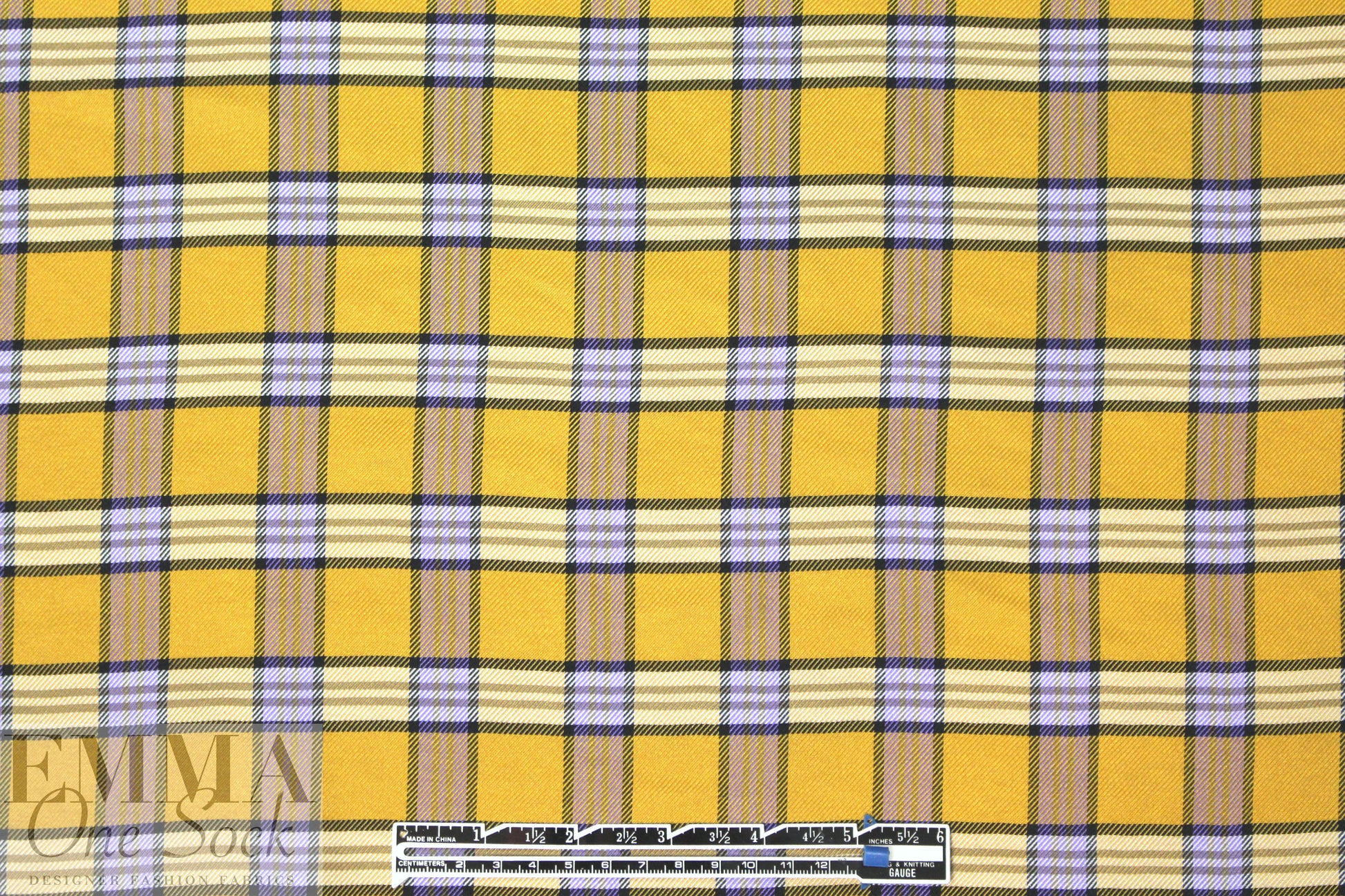 Italian yarn-dyed plaid wool shirting - gold/lavender 1.875 yd
