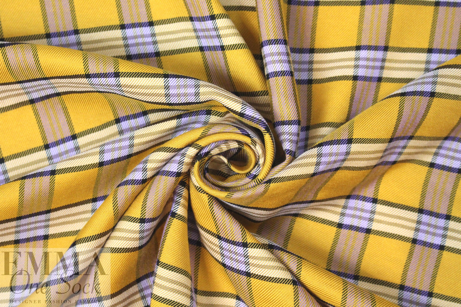 Italian yarn-dyed plaid wool shirting - gold/lavender