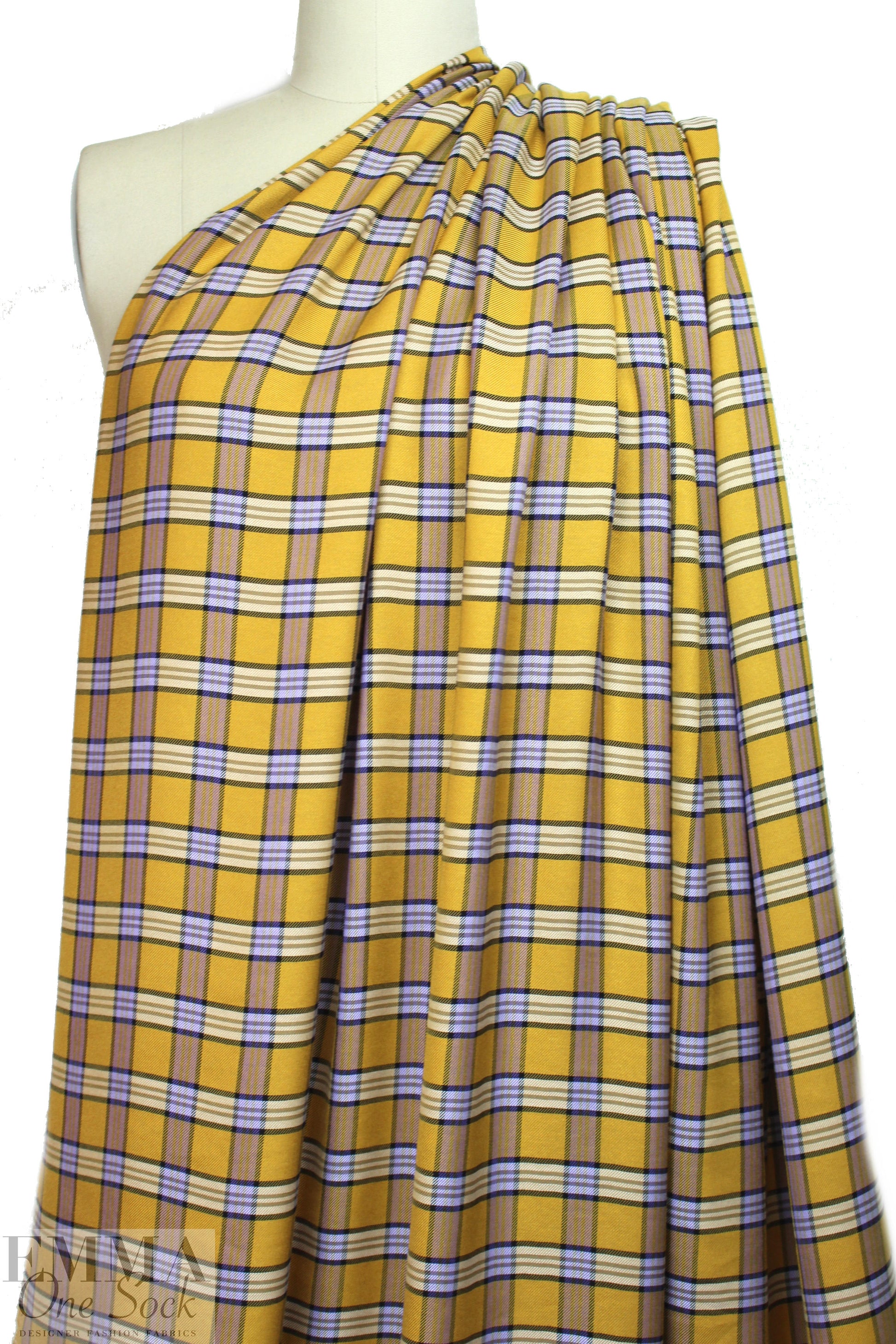 Italian yarn-dyed plaid wool shirting - gold/lavender 1.75 yd