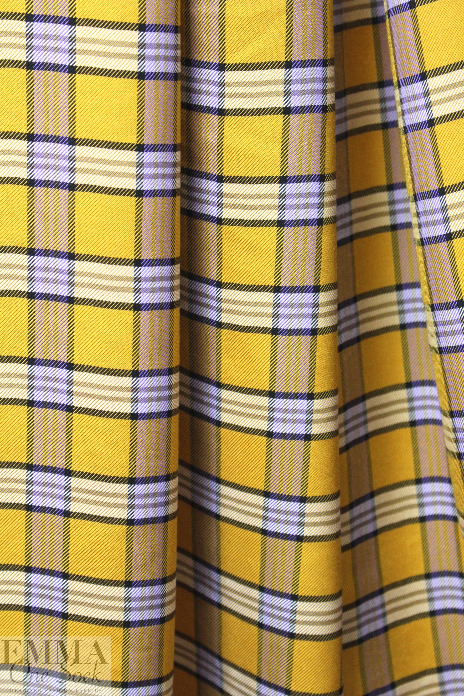 Italian yarn-dyed plaid wool shirting - gold/lavender 1.875 yd