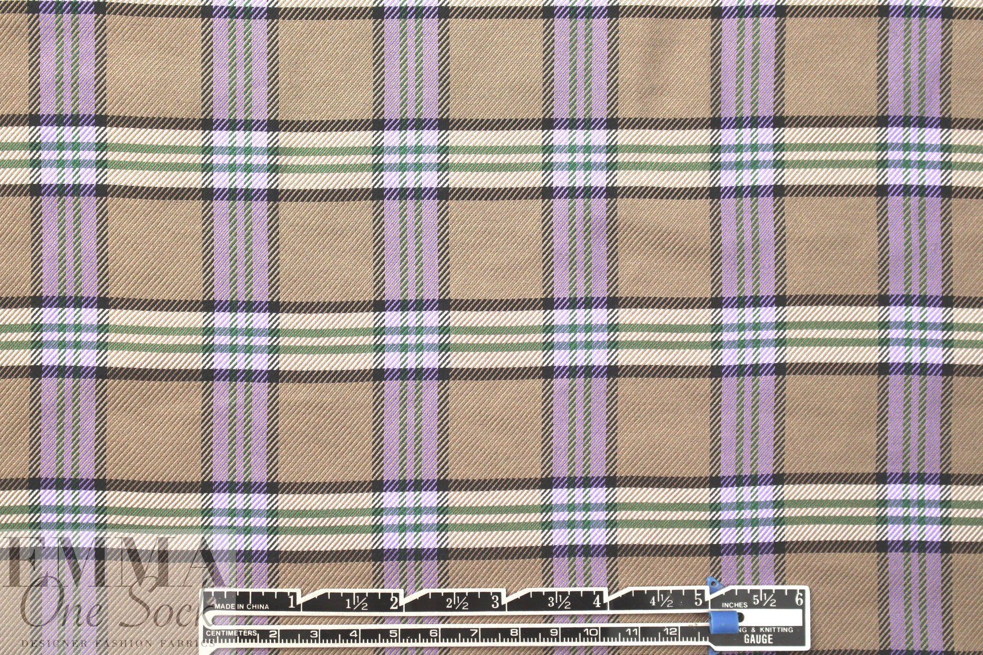 Italian yarn-dyed plaid wool shirting - taupe/lavender