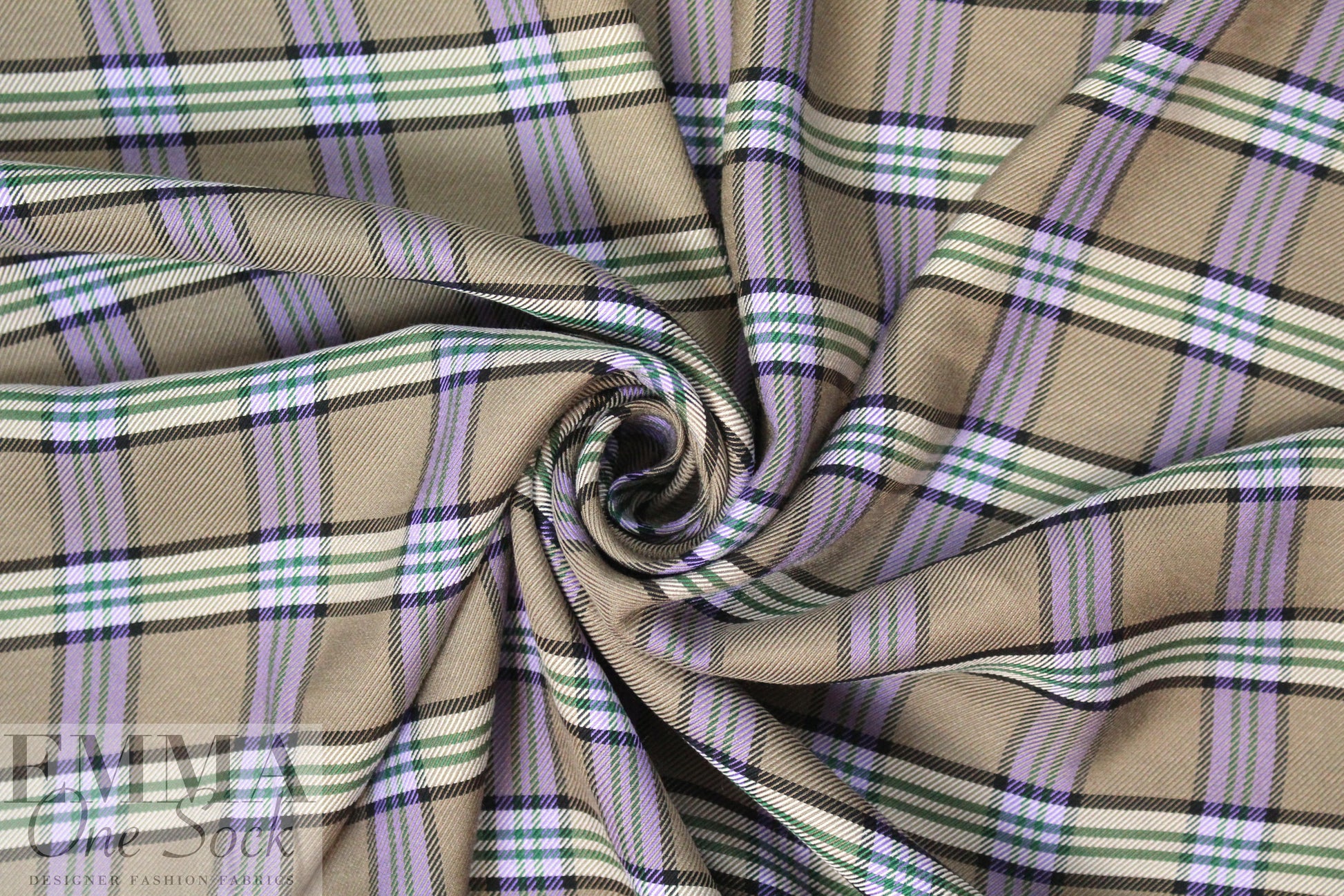 Italian yarn-dyed plaid wool shirting - taupe/lavender 1.75 yd