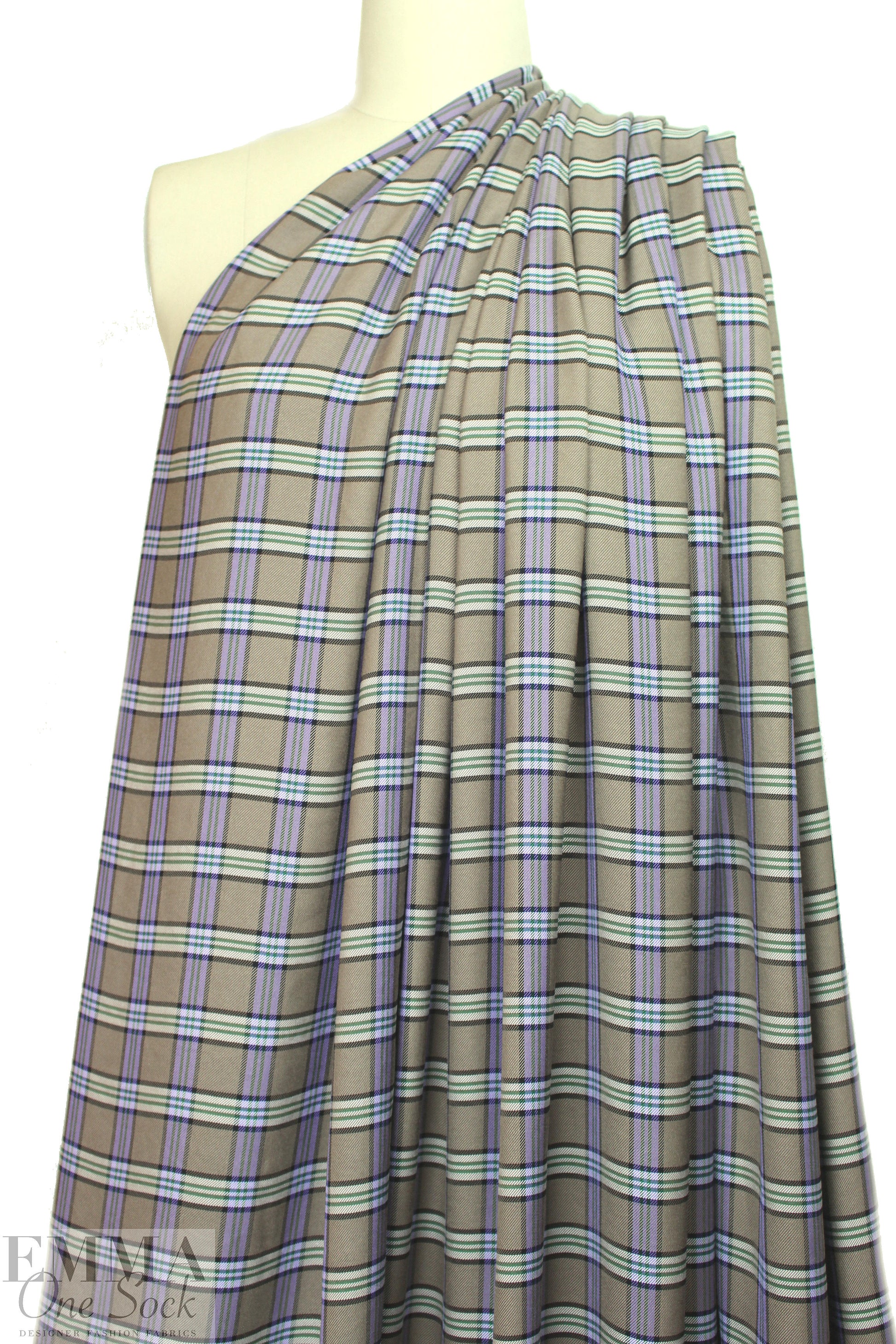 Italian yarn-dyed plaid wool shirting - taupe/lavender 1.875 yd