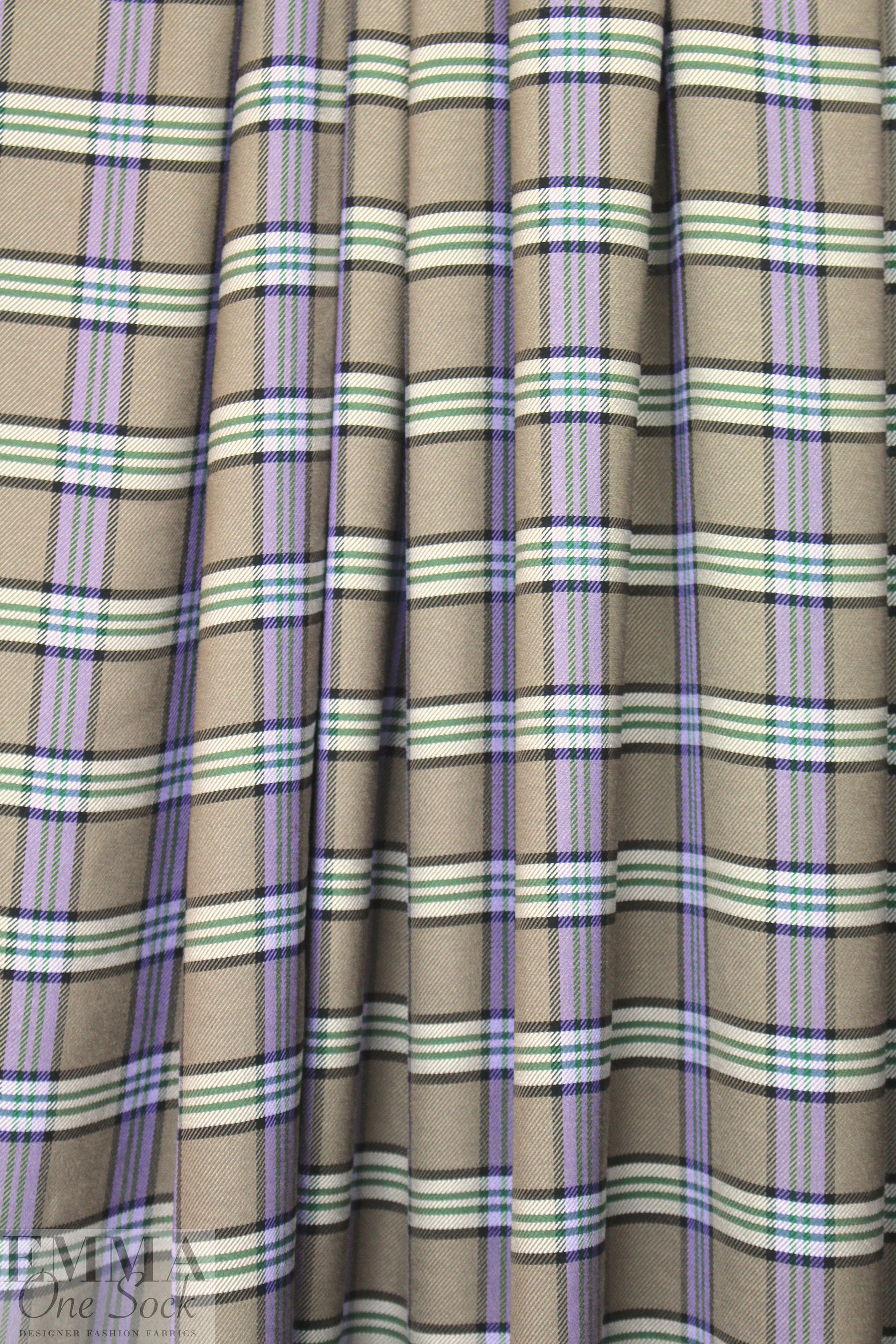 Italian yarn-dyed plaid wool shirting - taupe/lavender 1.75 yd