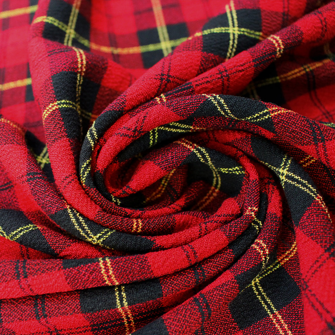 CA designer tartan plaid rayon crepe stretch woven 2 yd
