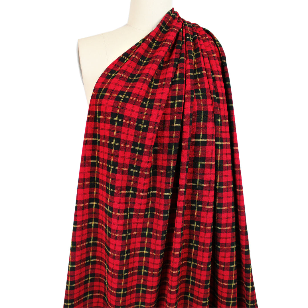 CA designer tartan plaid rayon crepe stretch woven 2 yd
