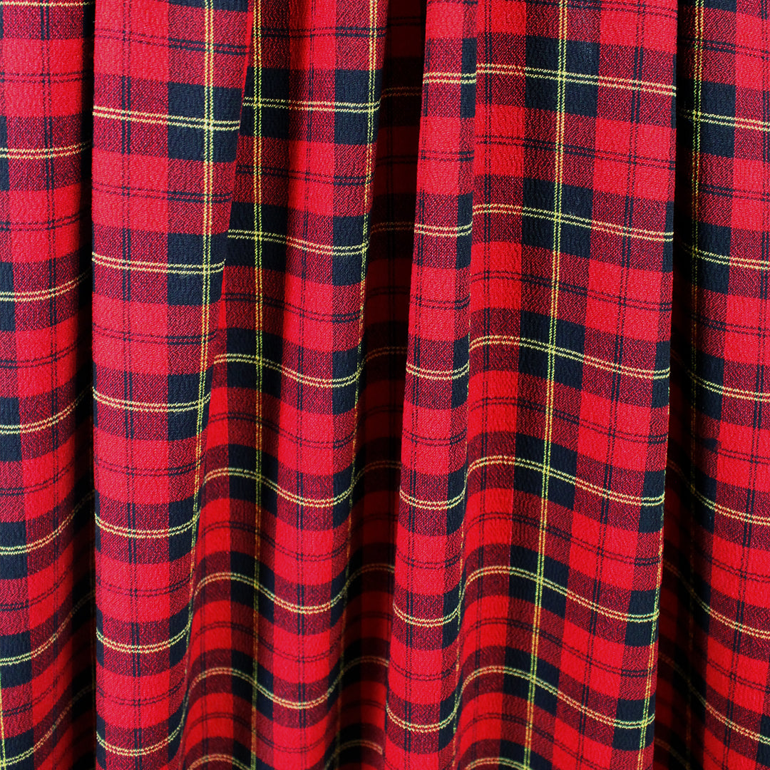 CA designer tartan plaid rayon crepe stretch woven 2 yd