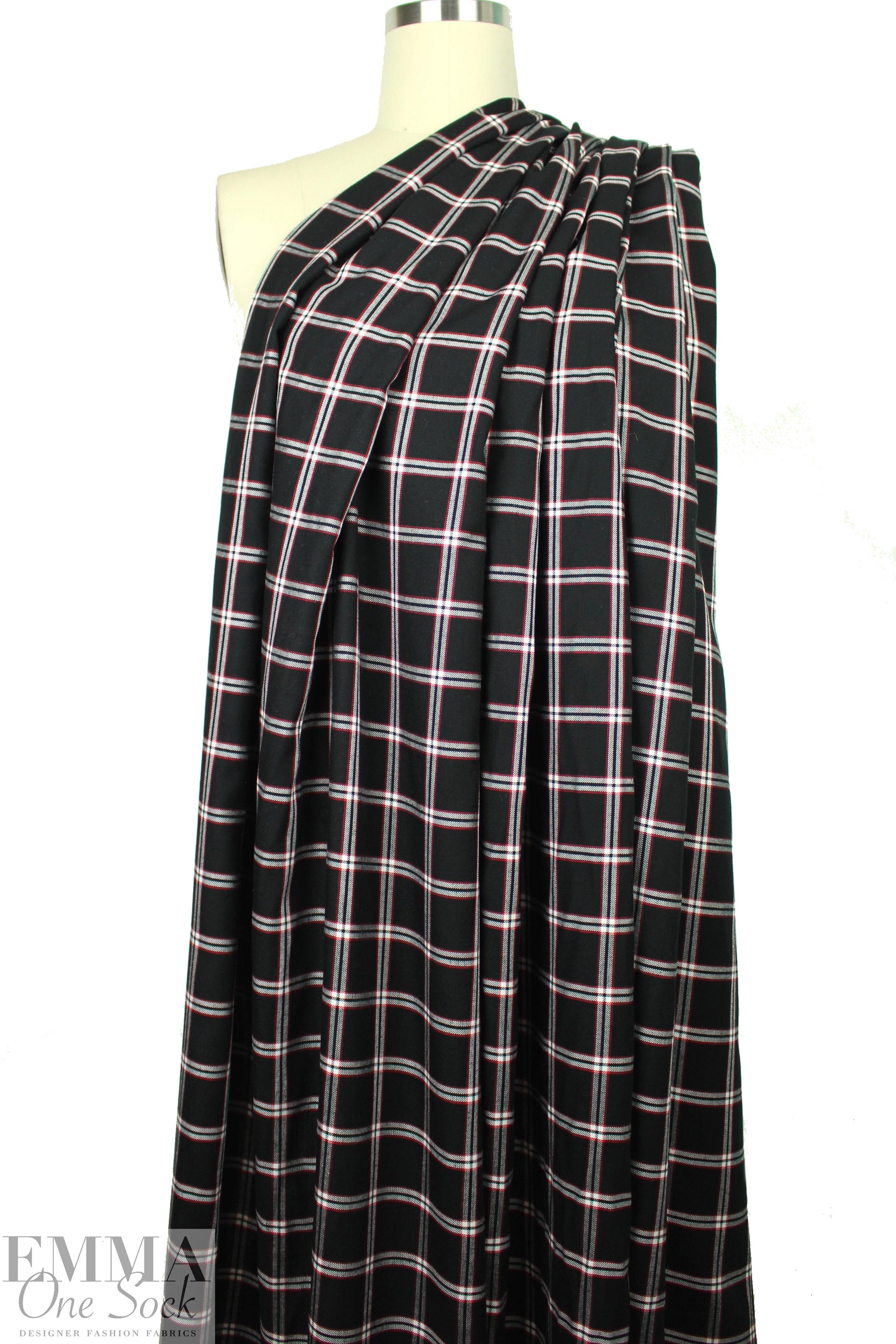 French yarn-dyed plaid drapey shirting - black/red