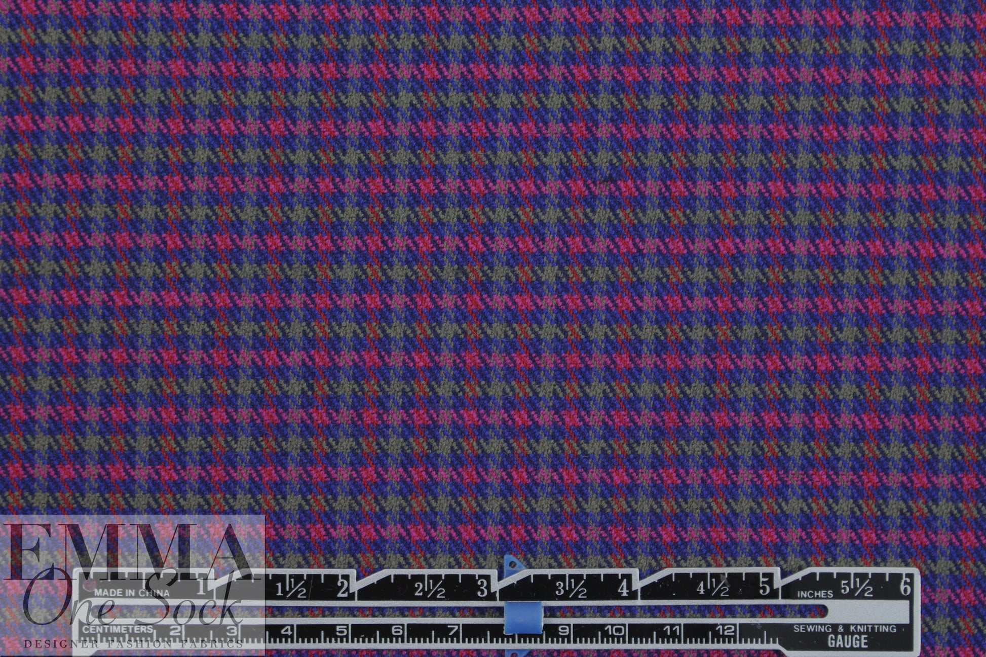 NY designer stretch yarn dyed plaid - rose/navy