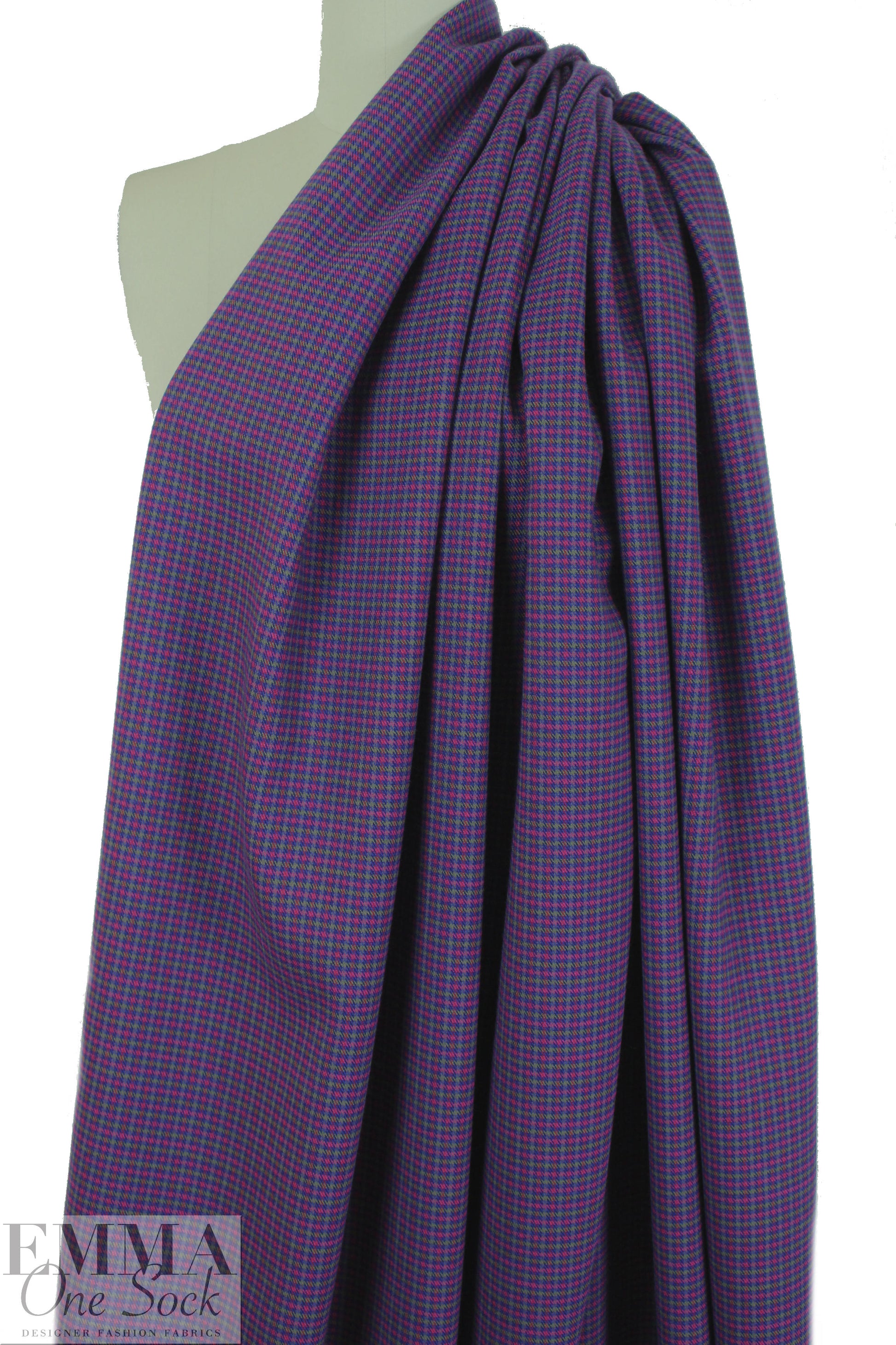 NY designer stretch yarn dyed plaid - rose/navy