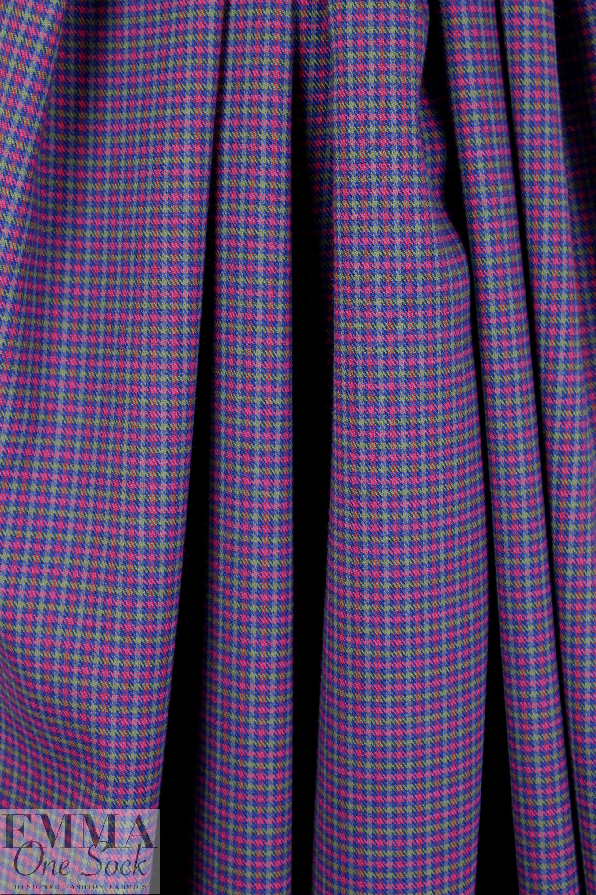 NY designer stretch yarn dyed plaid - rose/navy
