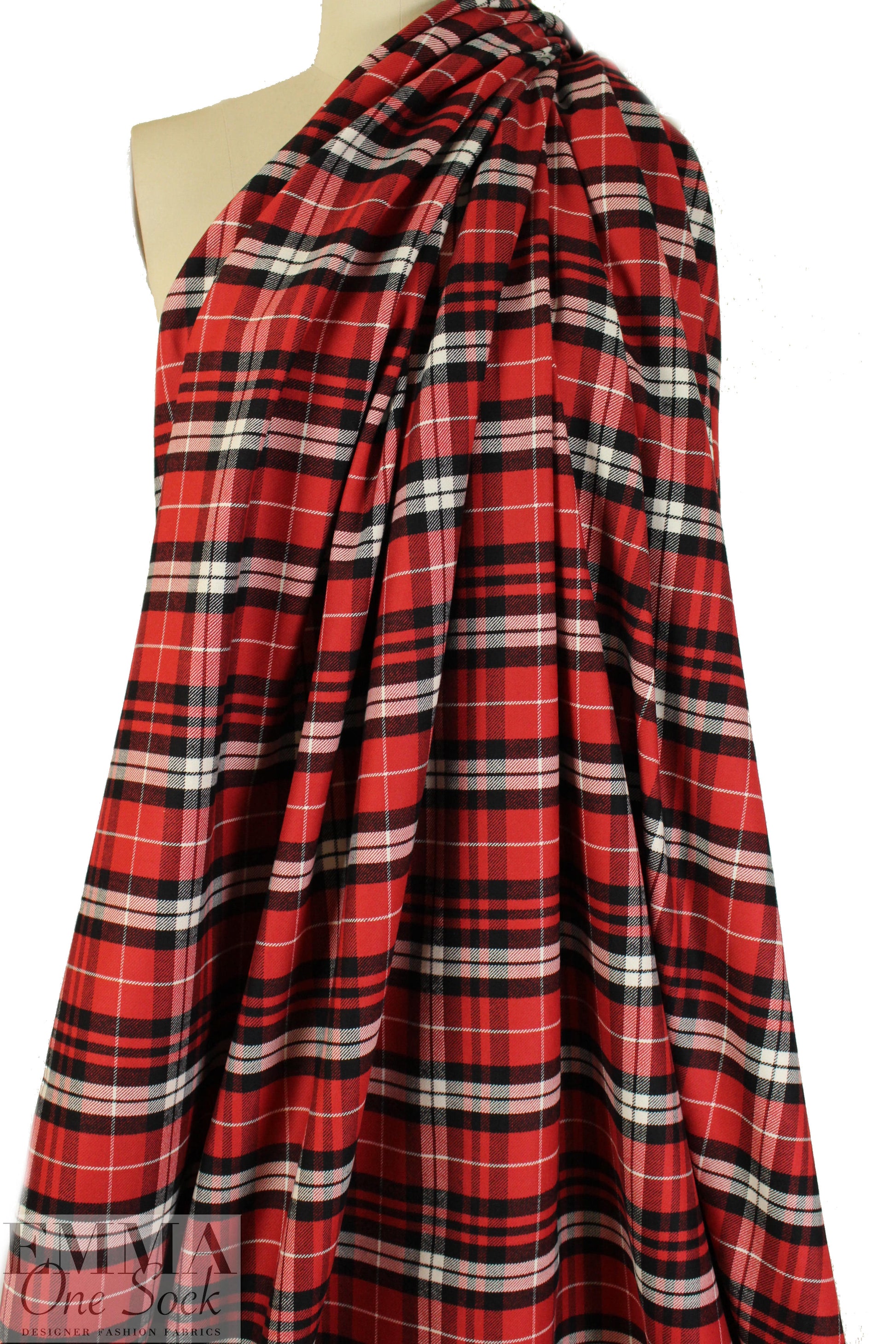 Italian yarn-dye cotton plaid flannel - red/black/white 1 yard