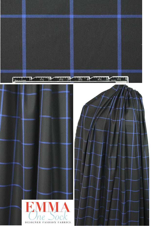 Tah@ri yarn-dye windowpane cotton stretch twill