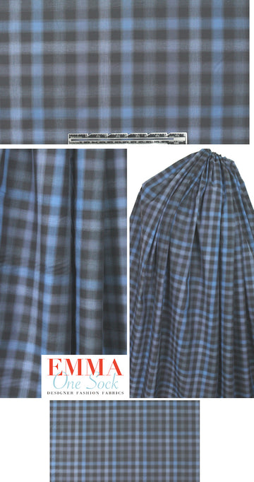 Steven A1an yarn-dye plaid cotton shirting - blue ombre' 2.125 yds