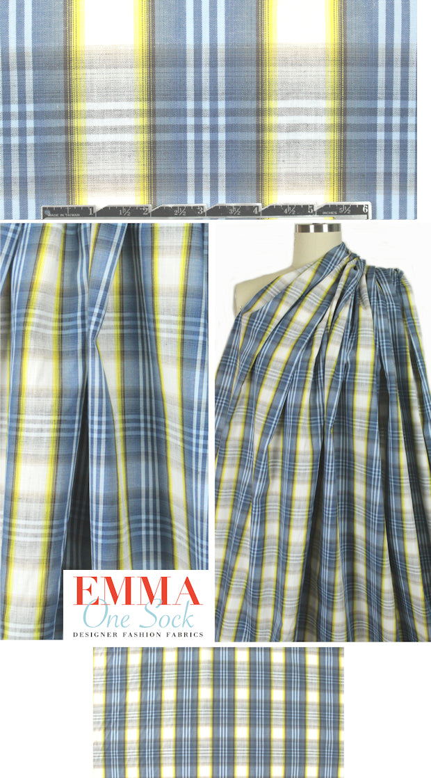 Steven A1an yarn-dye plaid cotton shirting - blue/yellow