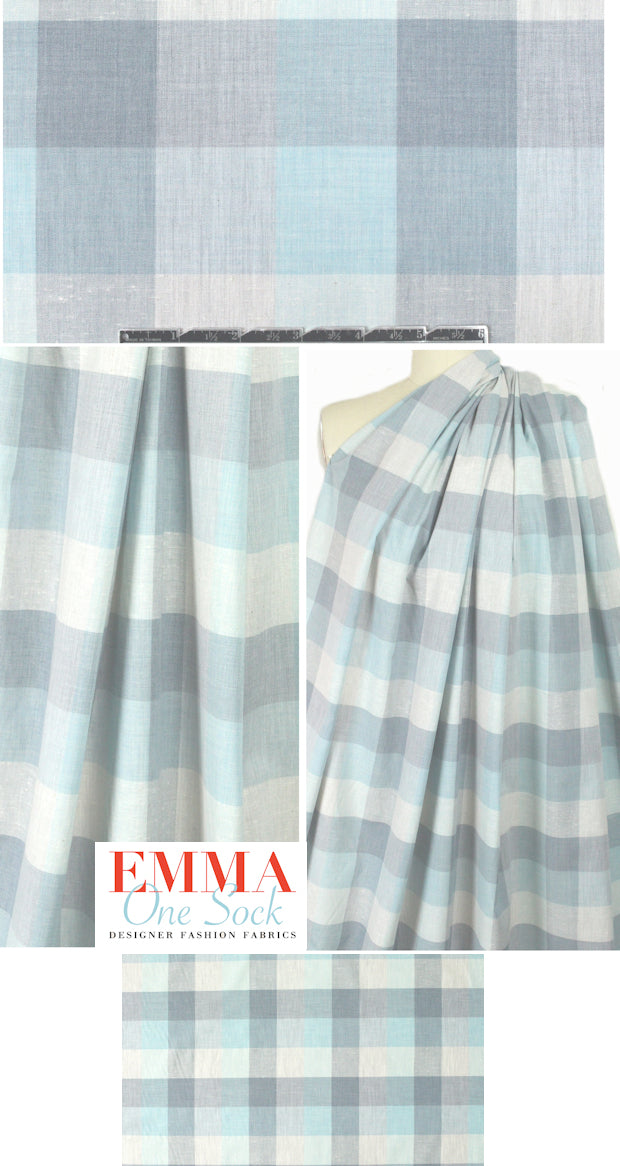 Steven A1an yarn-dye plaid cotton shirting - chambray