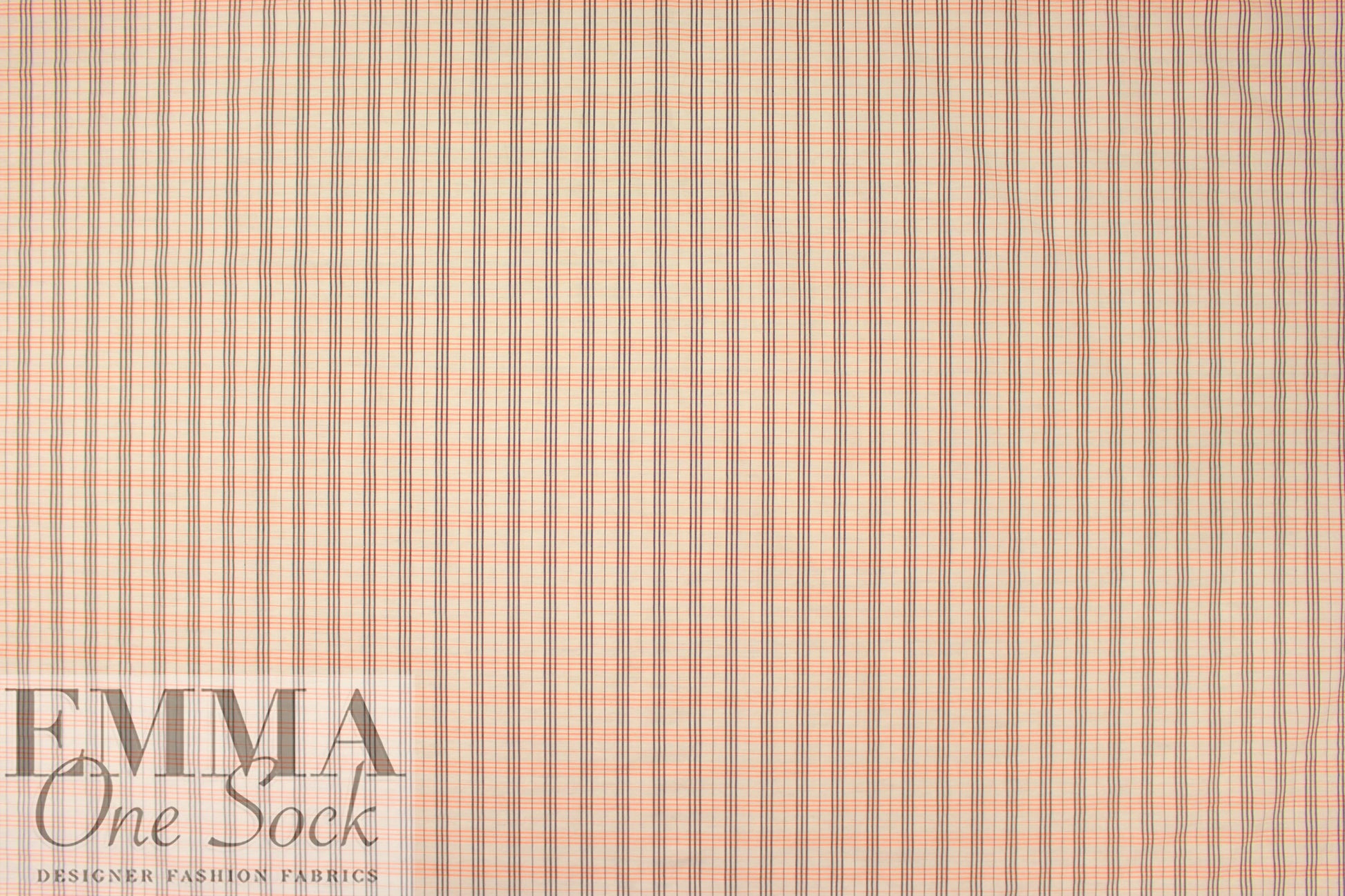 Italian plaid cotton stretch shirting - parchment/melon/off-black 1.5 yds
