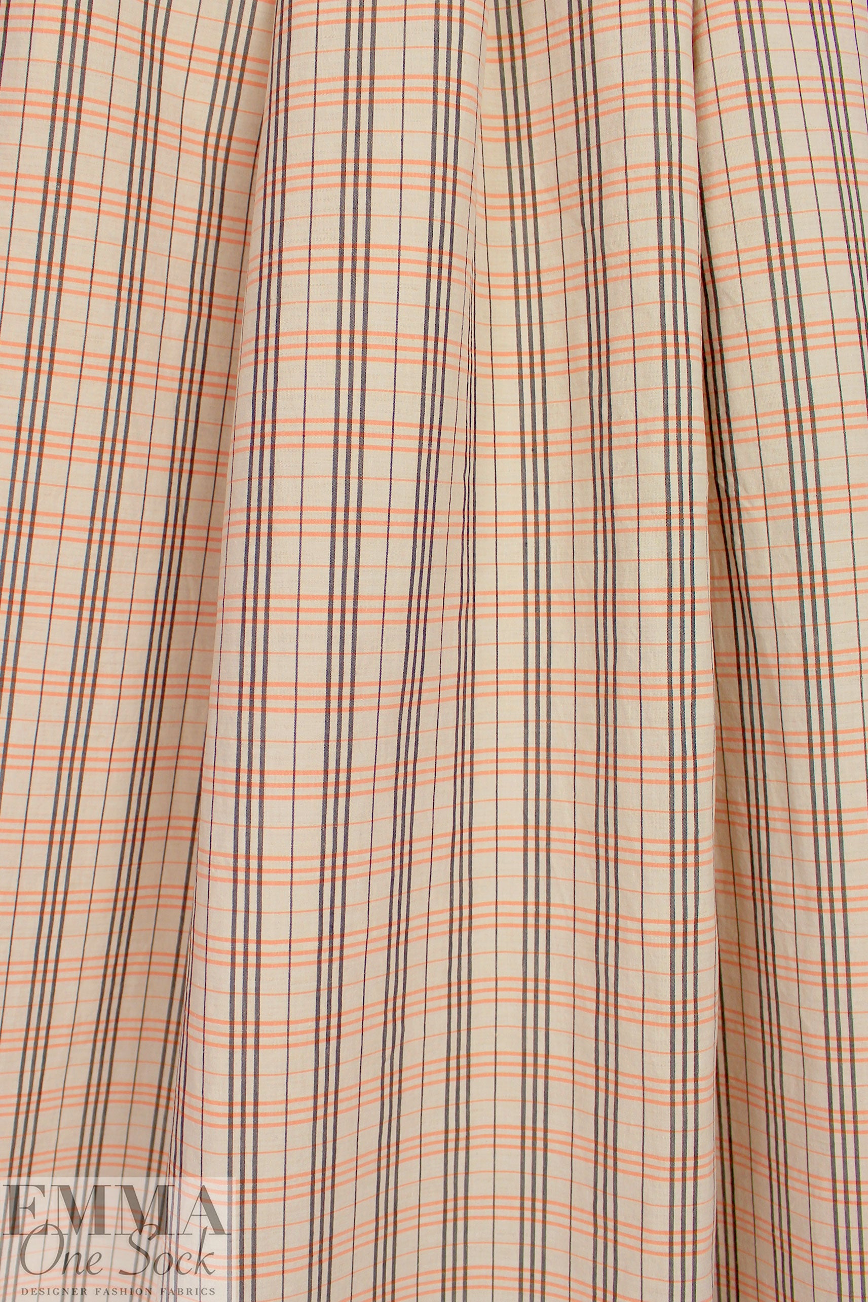Italian plaid cotton stretch shirting - parchment/melon/off-black 1.875 yd