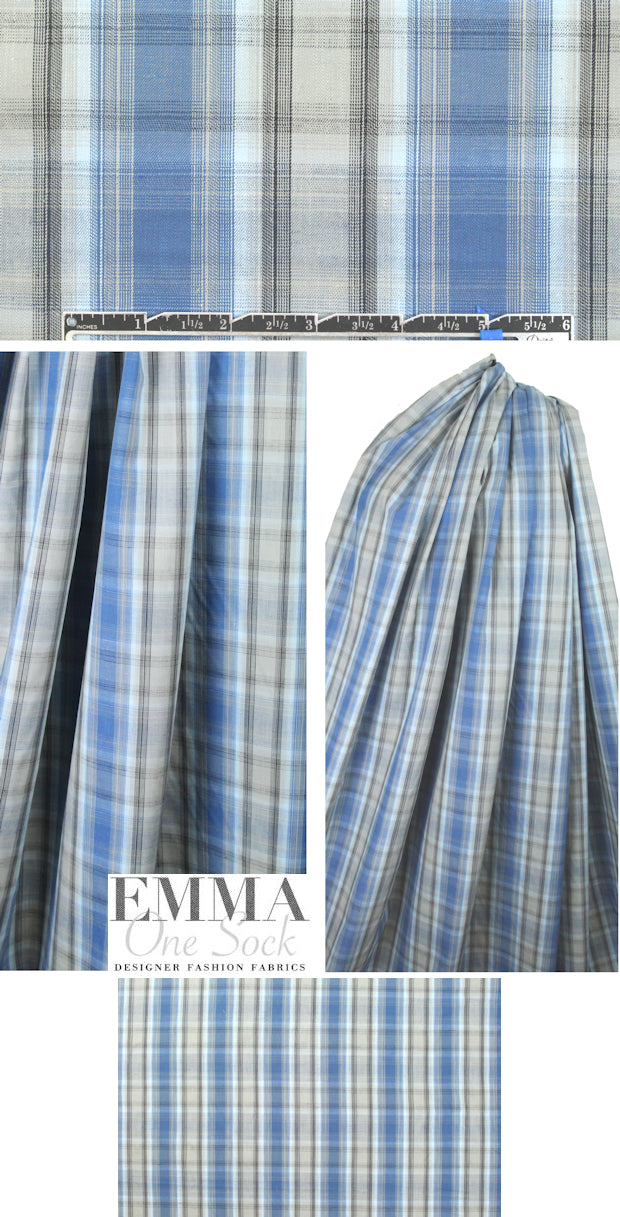NY designer yarn-dye plaid cotton shirting - blue/gray 1.66 yd