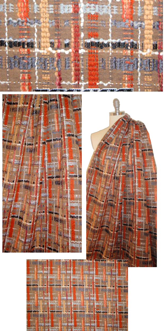 Italian wool blend boucle' plaid - spice/steel