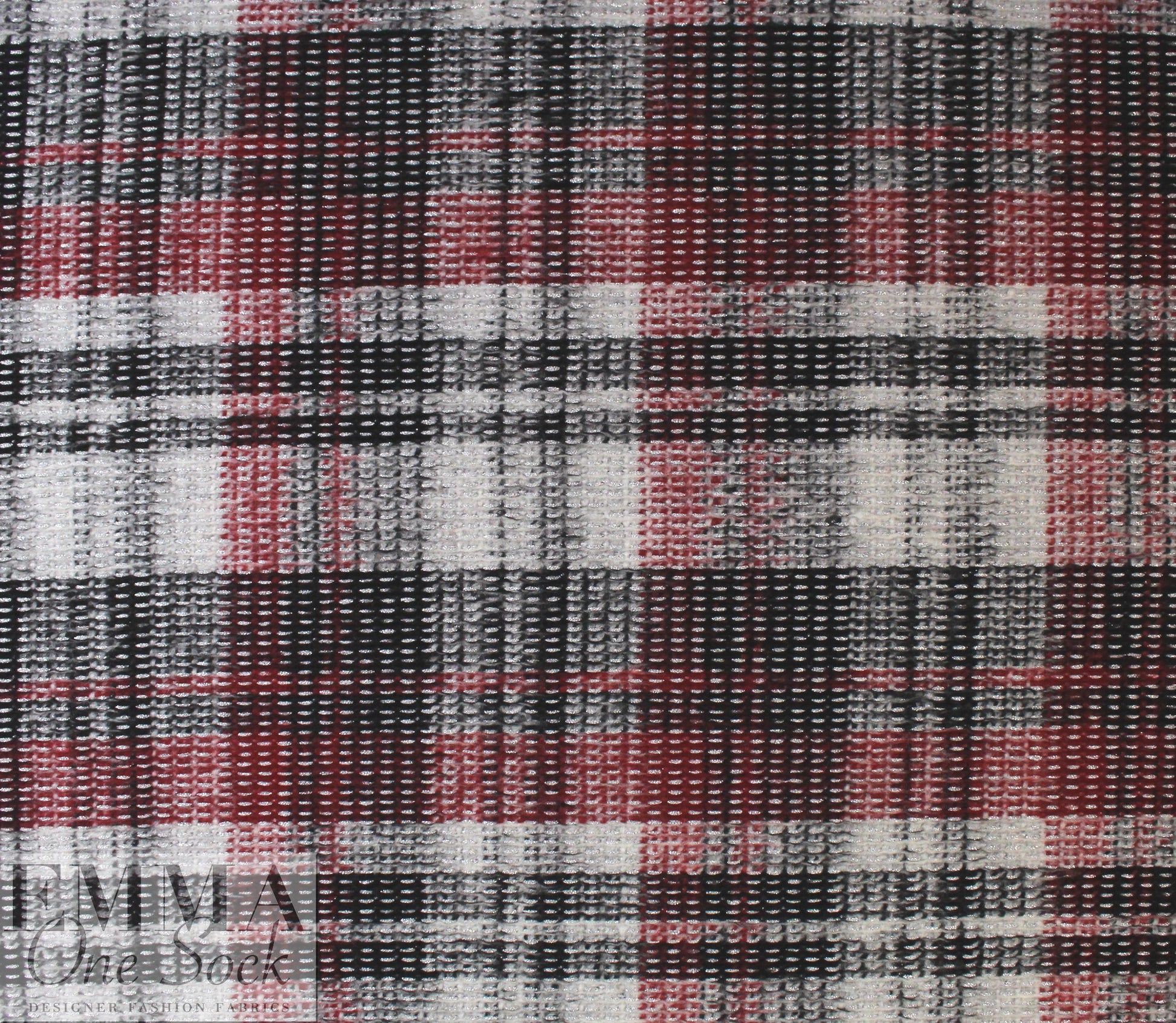 Italian textured wool plaid knit coating - claret/silver 2.375 yd