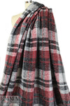 Italian textured wool plaid knit coating - claret/silver