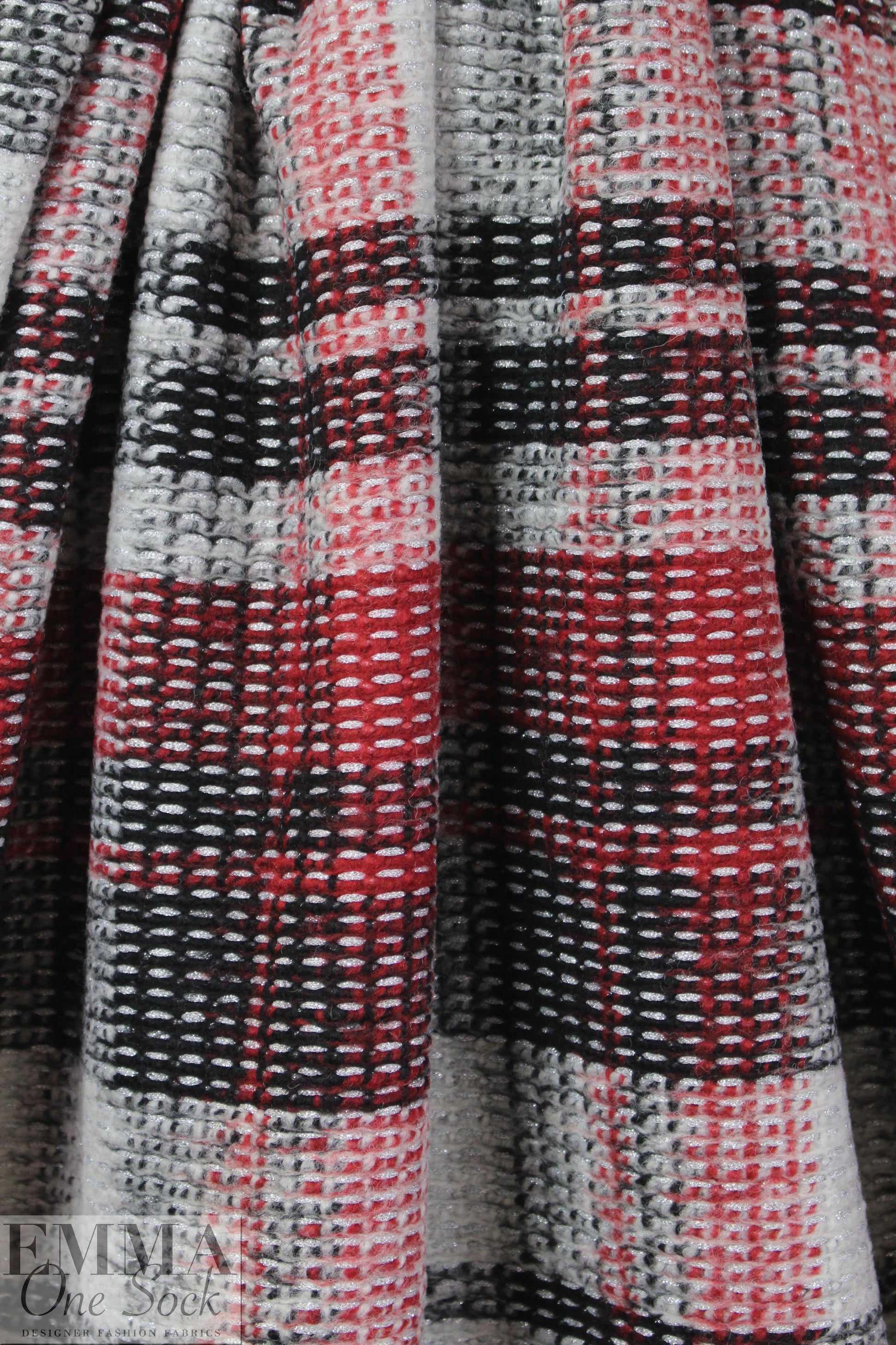 Italian textured wool plaid knit coating - claret/silver 2 yds