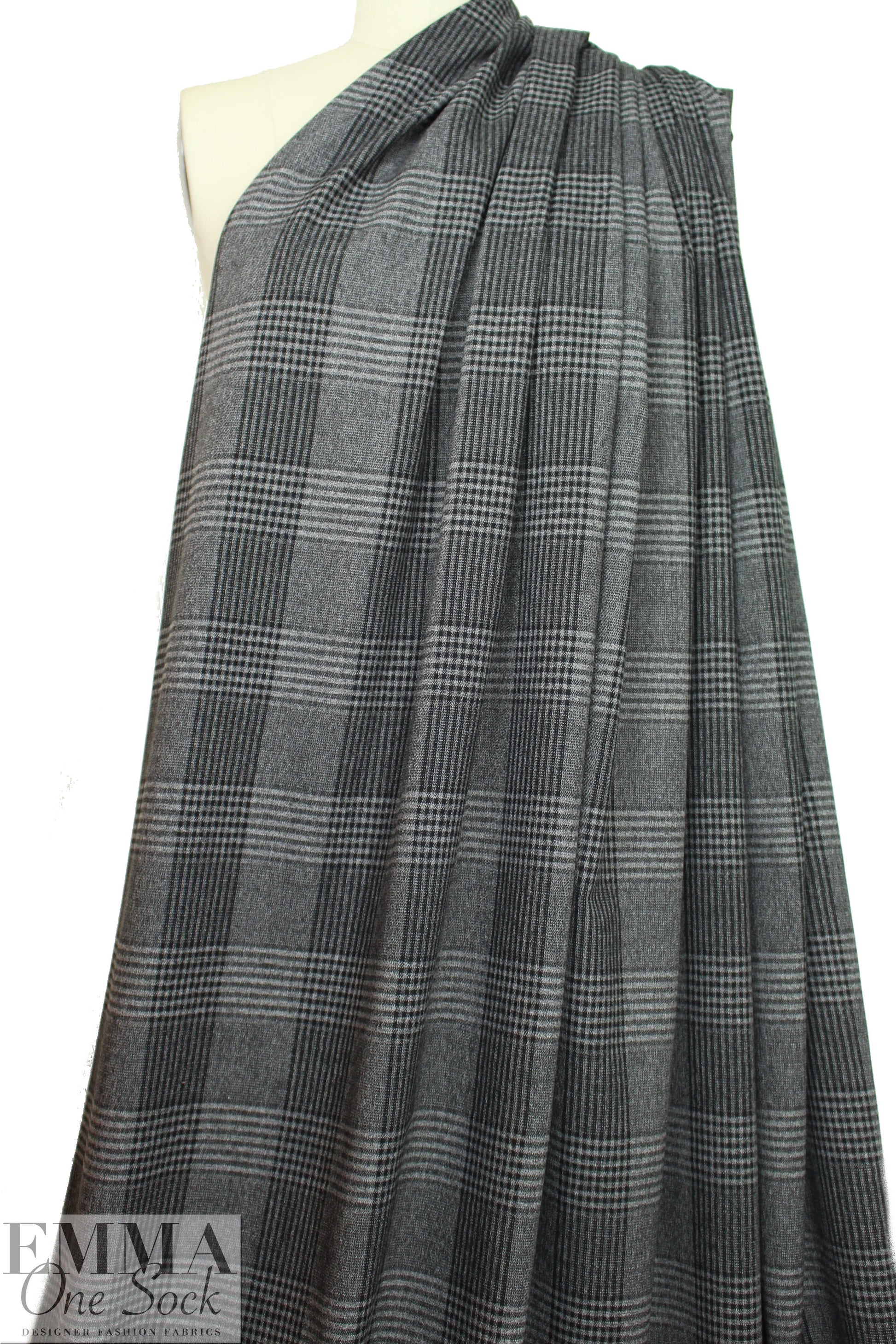 Italian licorice/gray plaid soft and elegant suiting