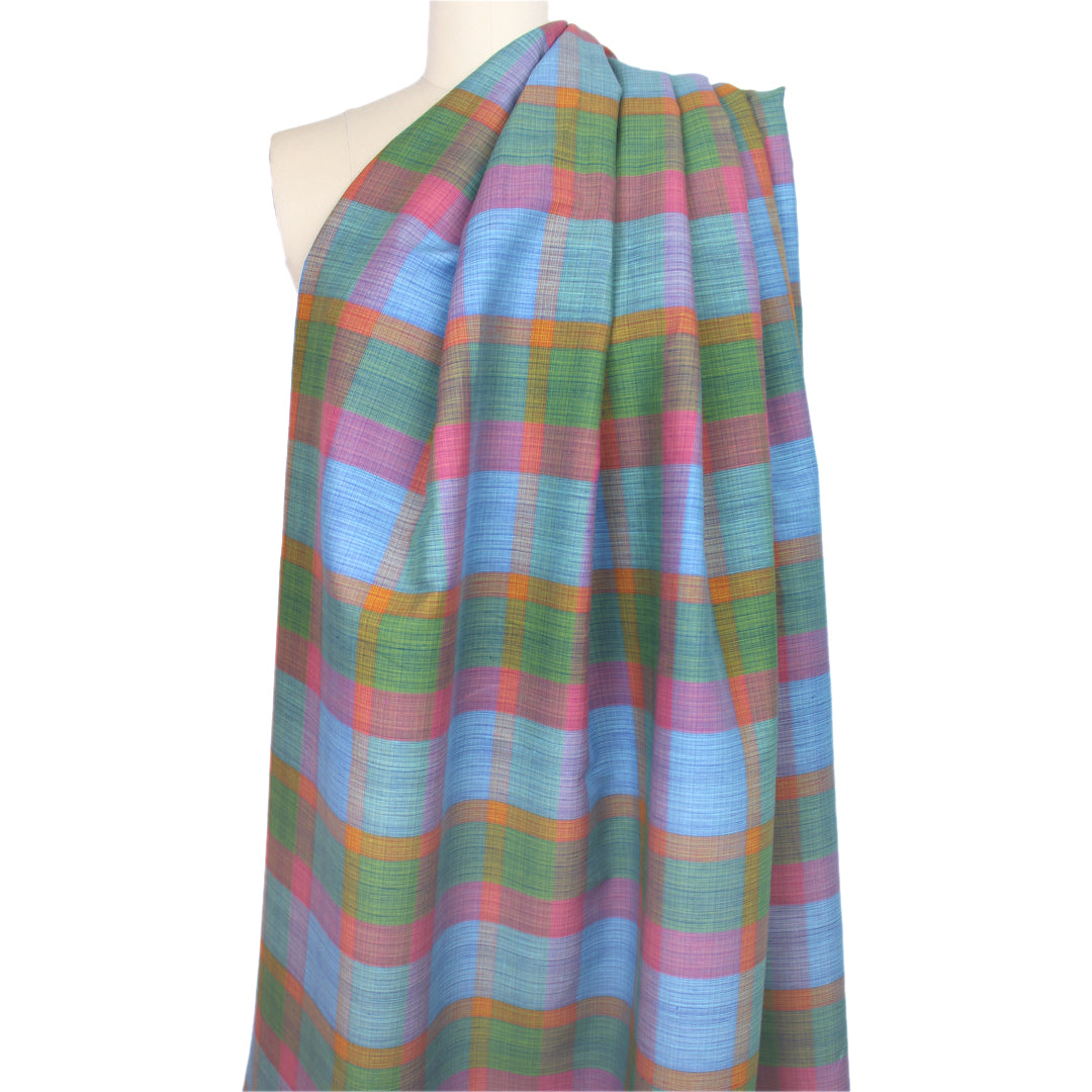 Italian cotton/linen yarn-dyed madras-style plaid woven 1.25 yd
