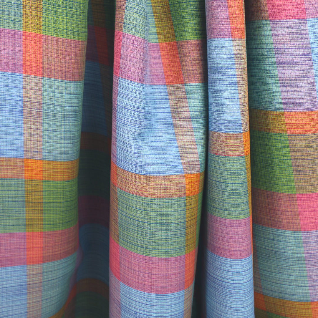 Italian cotton/linen yarn-dyed madras-style plaid woven 1.25 yd