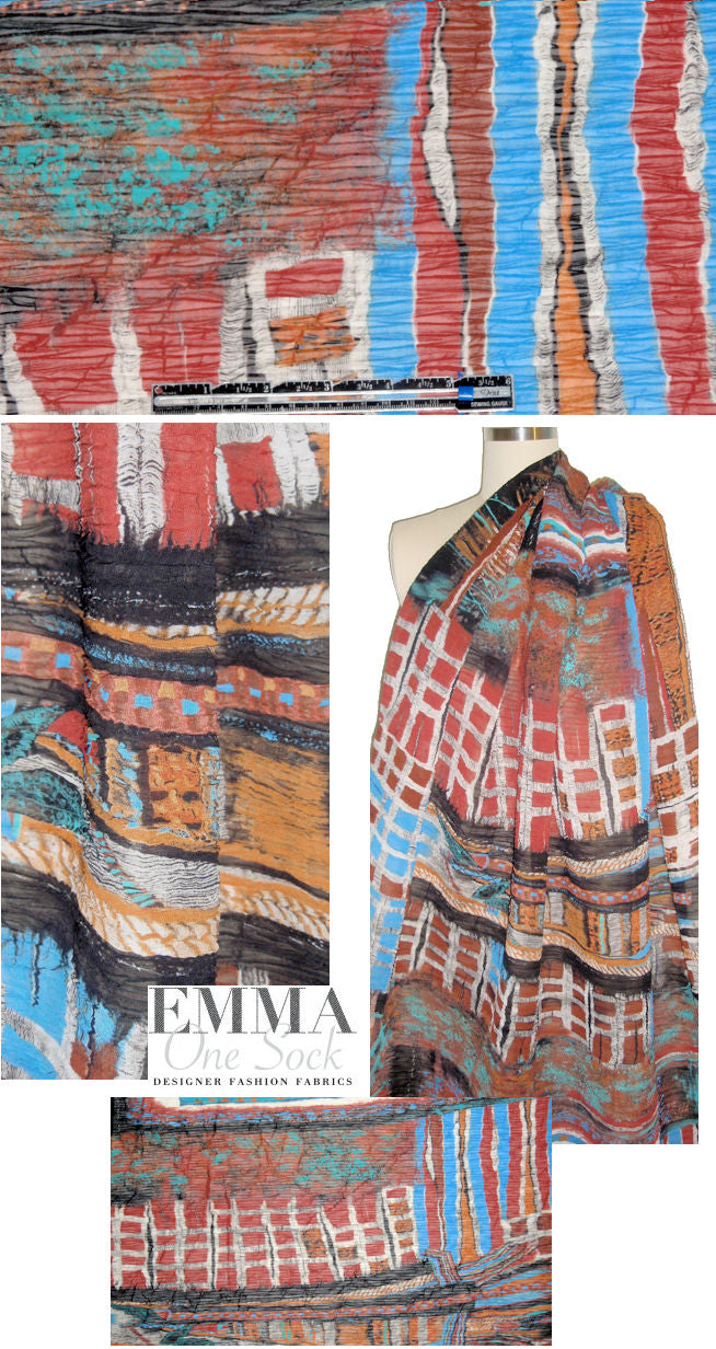 Italian textured terracotta/sky pleated fancy .875 yds