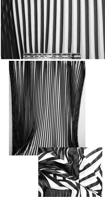 pleated poly georgette stripe - black/snow