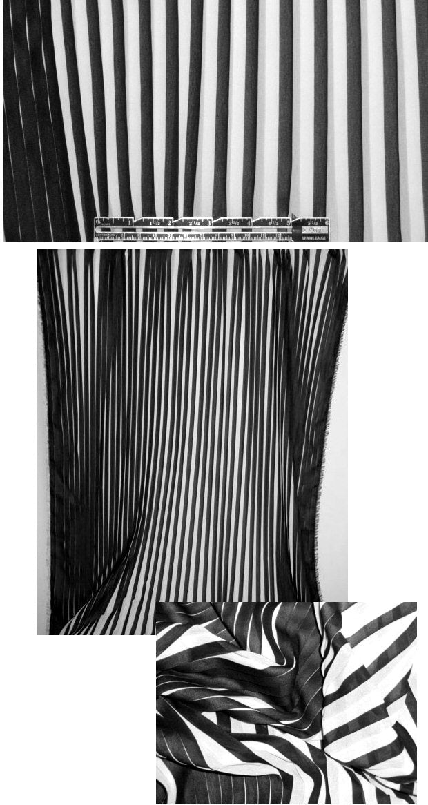 pleated poly georgette stripe - black/snow .75 yds