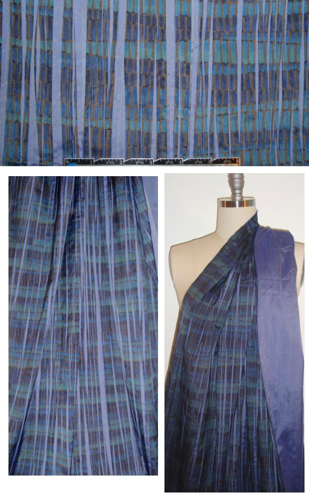 NY designer random pleated poly satin - blue/green
