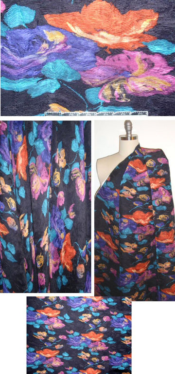 Italian pleated jewel-toned floral eveningwear
