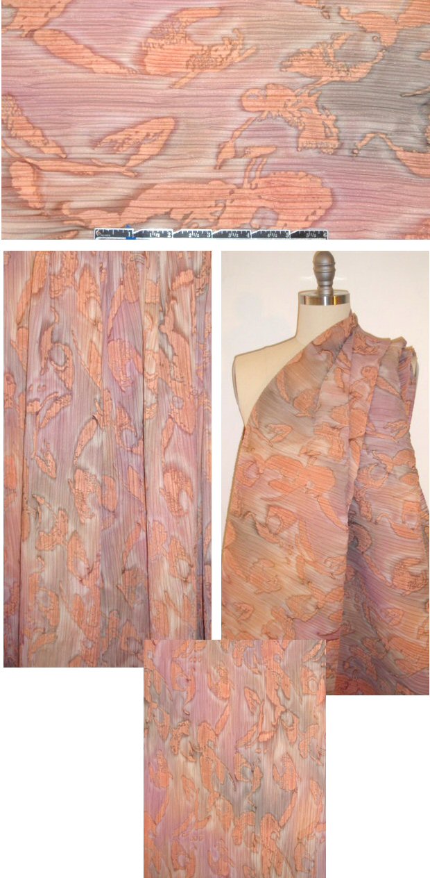 NY designer pleated satin - peachy abstract