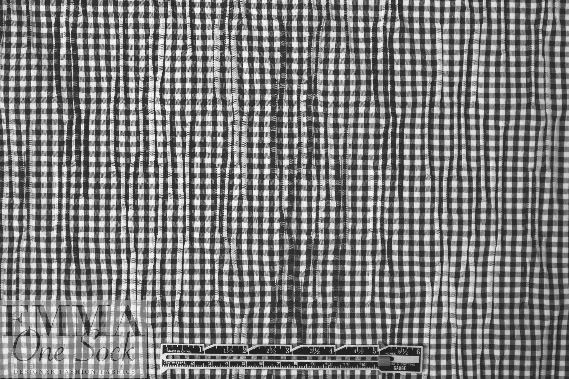 NY designer pleated stretch black/white gingham woven