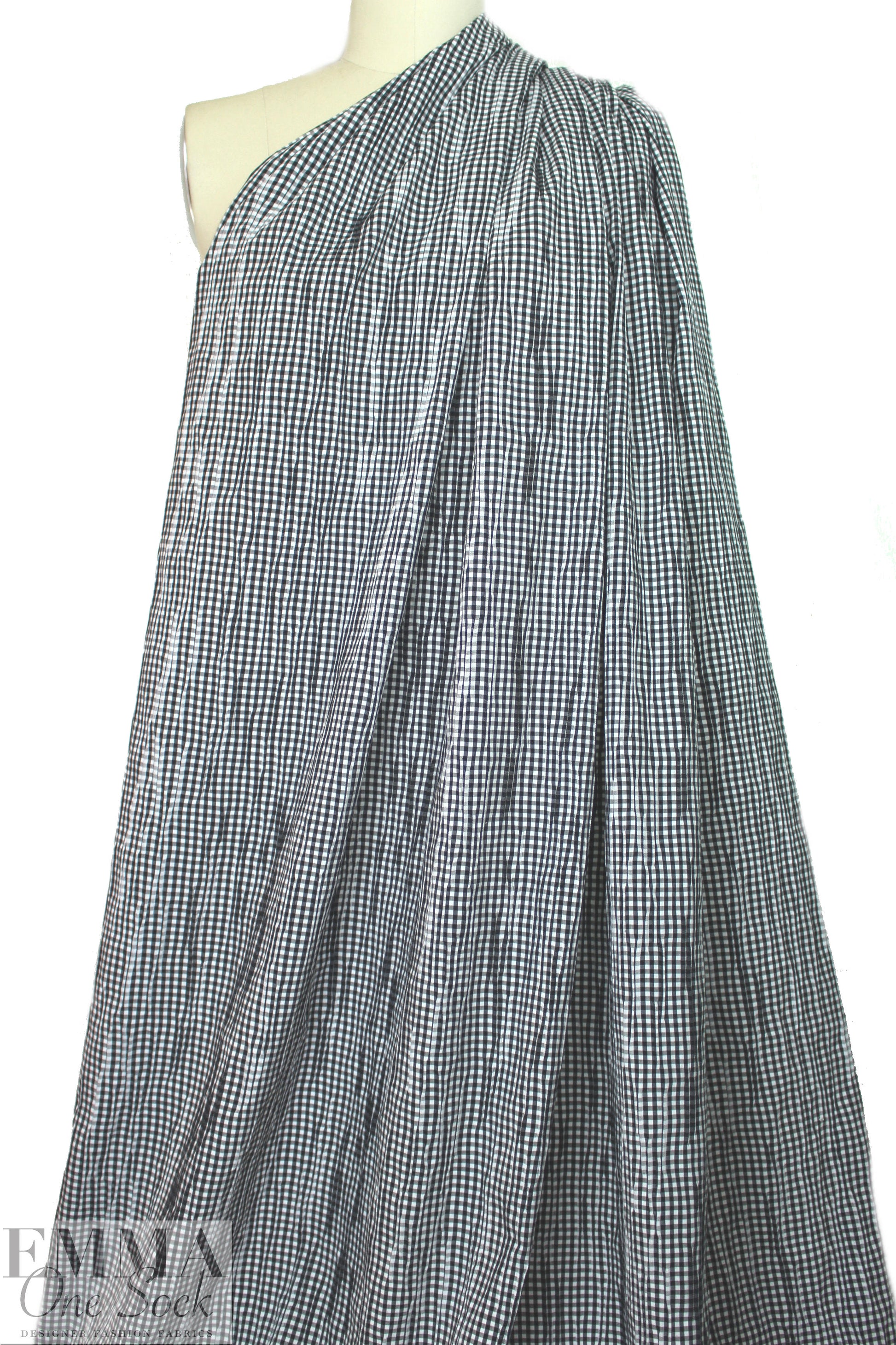 NY designer pleated stretch black/white gingham woven