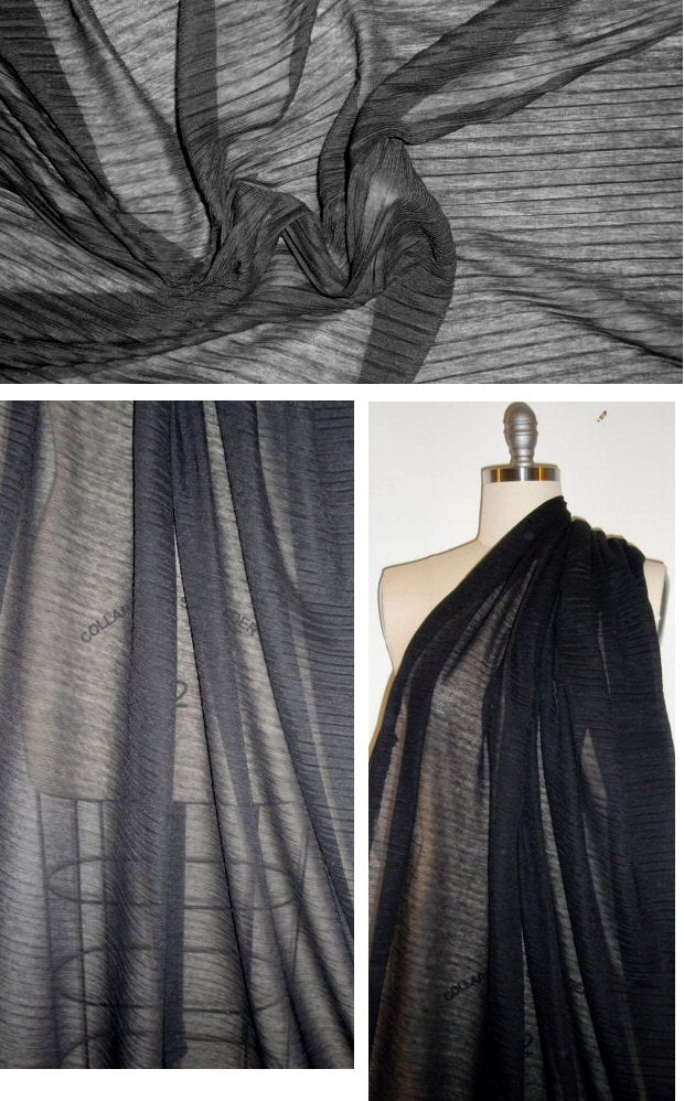 Italian pleated cotton/nylon sheer knit - black 1 yard