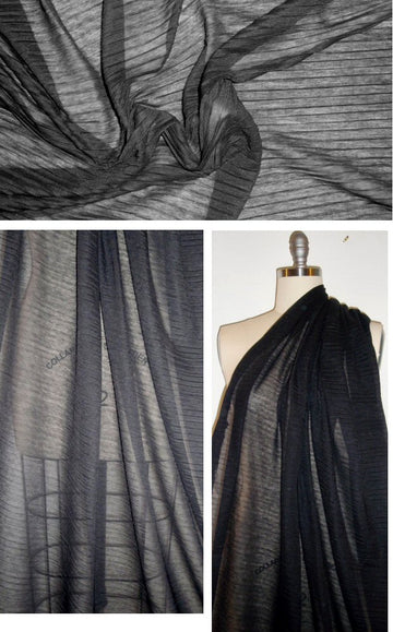 Italian pleated cotton/nylon sheer knit - black 1.875 yds