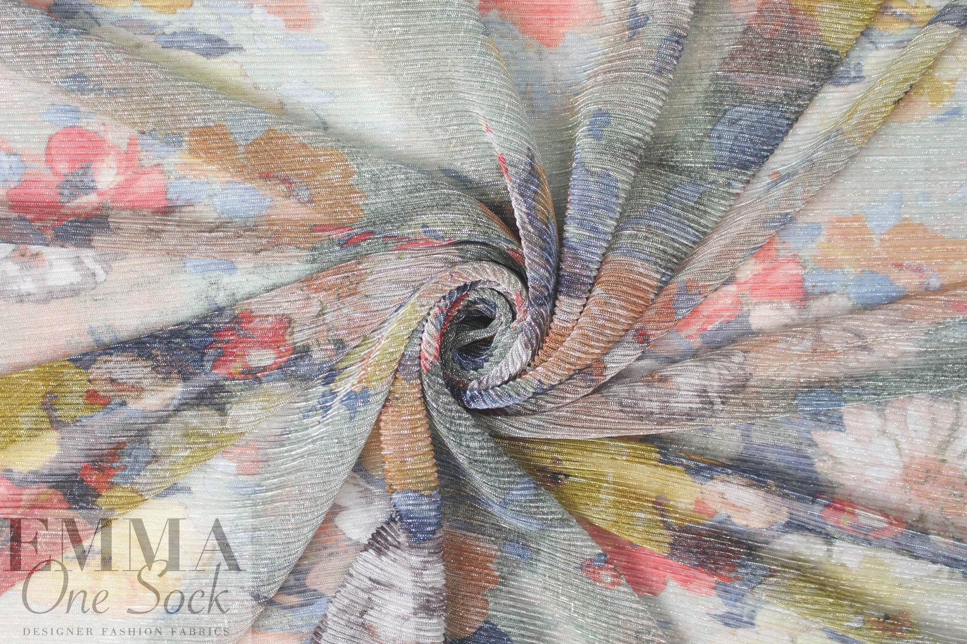 Italian vintage floral pleated metallic knit 1.625 yd