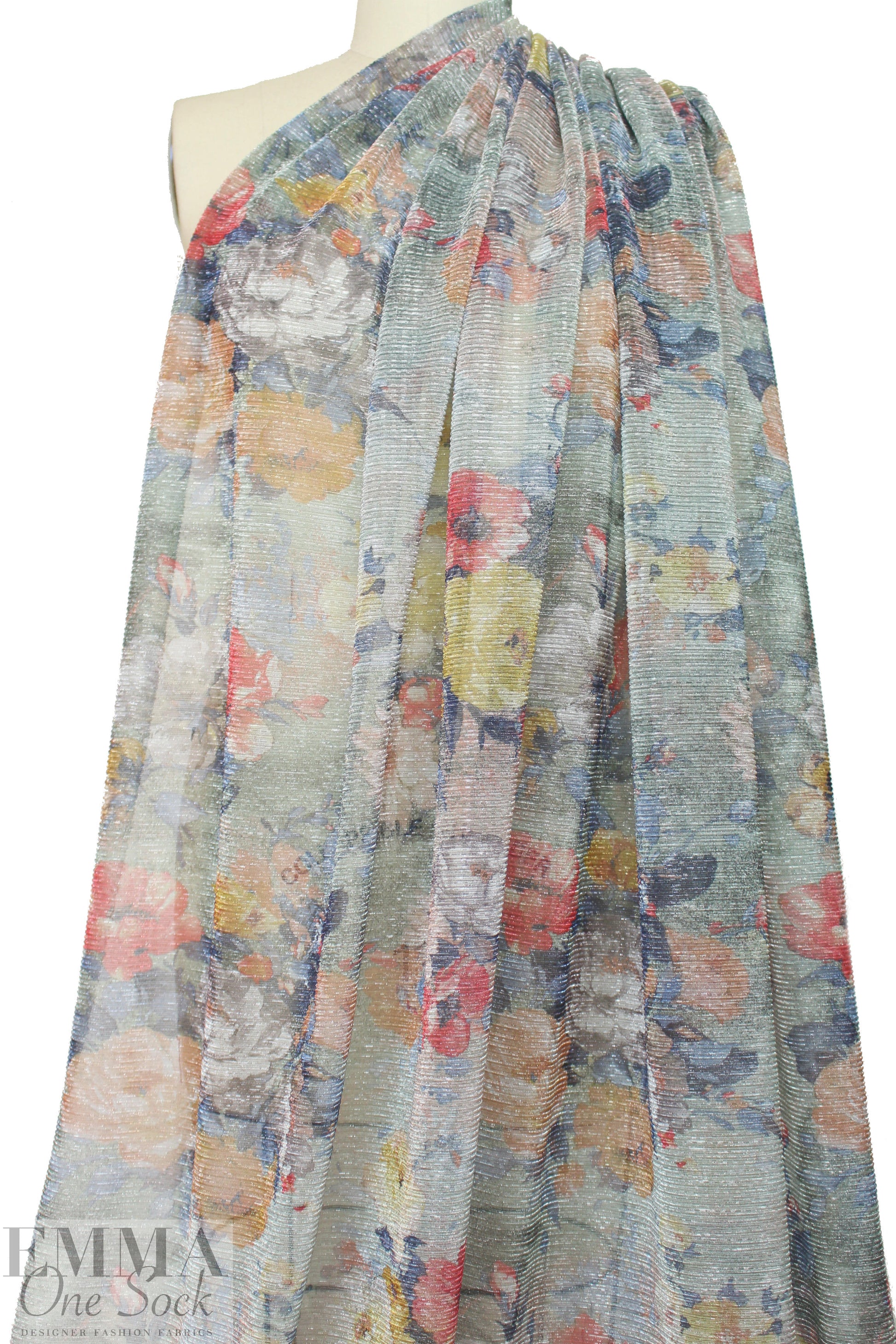 Italian vintage floral pleated metallic knit 1.625 yd