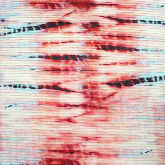 tie dye viscose accordion plisse' woven- pomegranate/sky